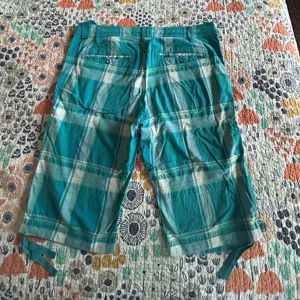 Prana Turquoise Plaid Shorts, SZ 12 - Picture 4 of 6